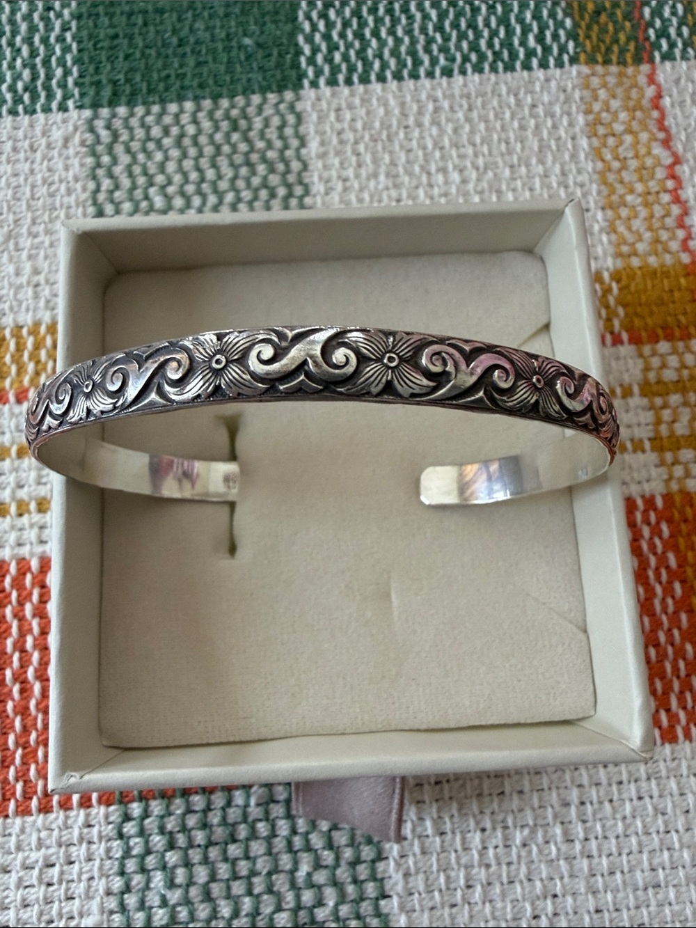 Sterling Silver Floral Engraved Cuff Bracelet - Silver